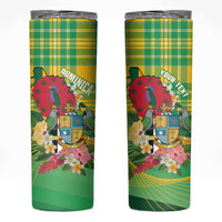 Personalized Dominica Independence Day Skinny Tumbler Map With Coat Of Arms Madras Pattern - Wonder Print Shop