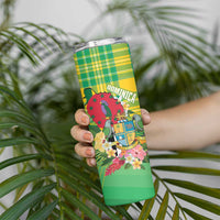 Personalized Dominica Independence Day Skinny Tumbler Map With Coat Of Arms Madras Pattern - Wonder Print Shop