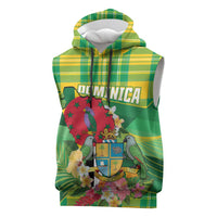 Personalized Dominica Independence Day Sleeveless Hoodie Map With Coat Of Arms Madras Pattern - Wonder Print Shop