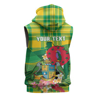 Personalized Dominica Independence Day Sleeveless Hoodie Map With Coat Of Arms Madras Pattern - Wonder Print Shop