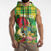 Personalized Dominica Independence Day Sleeveless Zip Hoodie Map With Coat Of Arms Madras Pattern - Wonder Print Shop