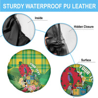 Personalized Dominica Independence Day Spare Tire Cover Map With Coat Of Arms Madras Pattern - Wonder Print Shop