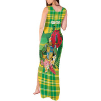 Personalized Dominica Independence Day Tank Maxi Dress Map With Coat Of Arms Madras Pattern - Wonder Print Shop