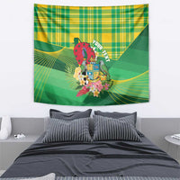 Personalized Dominica Independence Day Tapestry Map With Coat Of Arms Madras Pattern - Wonder Print Shop