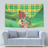 Personalized Dominica Independence Day Tapestry Map With Coat Of Arms Madras Pattern - Wonder Print Shop