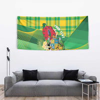 Personalized Dominica Independence Day Tapestry Map With Coat Of Arms Madras Pattern - Wonder Print Shop