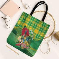 Personalized Dominica Independence Day Tote Bag Map With Coat Of Arms Madras Pattern - Wonder Print Shop