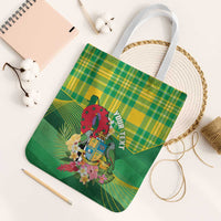 Personalized Dominica Independence Day Tote Bag Map With Coat Of Arms Madras Pattern - Wonder Print Shop