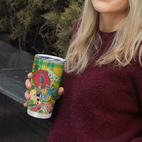 Personalized Dominica Independence Day Tumbler Cup Map With Coat Of Arms Madras Pattern - Wonder Print Shop