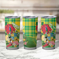 Personalized Dominica Independence Day Tumbler Cup Map With Coat Of Arms Madras Pattern - Wonder Print Shop