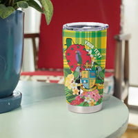 Personalized Dominica Independence Day Tumbler Cup Map With Coat Of Arms Madras Pattern - Wonder Print Shop