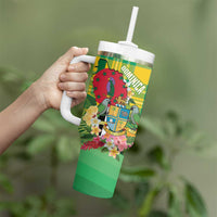 Personalized Dominica Independence Day Tumbler With Handle Map With Coat Of Arms Madras Pattern - Wonder Print Shop