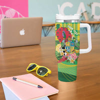 Personalized Dominica Independence Day Tumbler With Handle Map With Coat Of Arms Madras Pattern - Wonder Print Shop