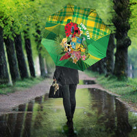 Personalized Dominica Independence Day Umbrella Map With Coat Of Arms Madras Pattern - Wonder Print Shop