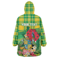 Personalized Dominica Independence Day Wearable Blanket Hoodie Map With Coat Of Arms Madras Pattern - Wonder Print Shop
