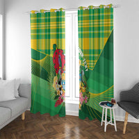 Personalized Dominica Independence Day Window Curtain Map With Coat Of Arms Madras Pattern - Wonder Print Shop