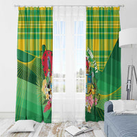 Personalized Dominica Independence Day Window Curtain Map With Coat Of Arms Madras Pattern - Wonder Print Shop