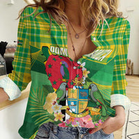 Personalized Dominica Independence Day Women Casual Shirt Map With Coat Of Arms Madras Pattern - Wonder Print Shop