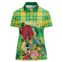 Personalized Dominica Independence Day Women Polo Shirt Map With Coat Of Arms Madras Pattern - Wonder Print Shop