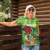 Personalized Dominica Independence Day Women Polo Shirt Map With Coat Of Arms Madras Pattern - Wonder Print Shop