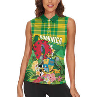 Personalized Dominica Independence Day Women Sleeveless Polo Shirt Map With Coat Of Arms Madras Pattern - Wonder Print Shop