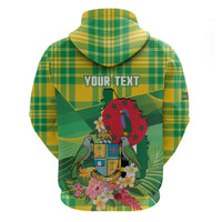 Personalized Dominica Independence Day Zip Hoodie Map With Coat Of Arms Madras Pattern - Wonder Print Shop