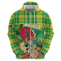 Personalized Dominica Independence Day Zip Hoodie Map With Coat Of Arms Madras Pattern - Wonder Print Shop
