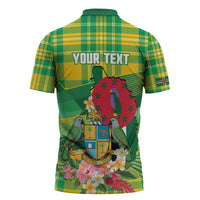 Personalized Dominica Independence Day Zipper Polo Shirt Map With Coat Of Arms Madras Pattern - Wonder Print Shop