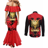 Albania Independence Day Couples Matching Mermaid Dress and Long Sleeve Button Shirt Dita e Pavaresise Map Grunge Style - Wonder Print Shop