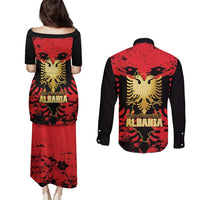 Albania Independence Day Couples Matching Puletasi and Long Sleeve Button Shirt Dita e Pavaresise Map Grunge Style - Wonder Print Shop