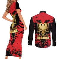 Albania Independence Day Couples Matching Short Sleeve Bodycon Dress and Long Sleeve Button Shirt Dita e Pavaresise Map Grunge Style - Wonder Print Shop