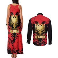 Albania Independence Day Couples Matching Tank Maxi Dress and Long Sleeve Button Shirt Dita e Pavaresise Map Grunge Style - Wonder Print Shop
