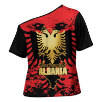 Albania Independence Day Cross Shoulder Shirt Dita e Pavaresise Map Grunge Style - Wonder Print Shop