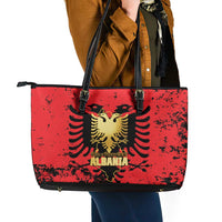 Albania Independence Day Leather Tote Bag Dita e Pavaresise Map Grunge Style - Wonder Print Shop