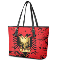 Albania Independence Day Leather Tote Bag Dita e Pavaresise Map Grunge Style - Wonder Print Shop