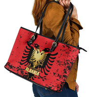 Albania Independence Day Leather Tote Bag Dita e Pavaresise Map Grunge Style - Wonder Print Shop