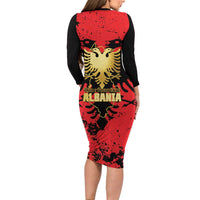 Albania Independence Day Long Sleeve Bodycon Dress Dita e Pavaresise Map Grunge Style - Wonder Print Shop