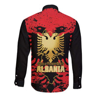 Albania Independence Day Long Sleeve Button Shirt Dita e Pavaresise Map Grunge Style - Wonder Print Shop