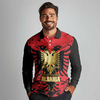 Albania Independence Day Long Sleeve Polo Shirt Dita e Pavaresise Map Grunge Style - Wonder Print Shop