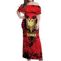 Albania Independence Day Off Shoulder Maxi Dress Dita e Pavaresise Map Grunge Style - Wonder Print Shop
