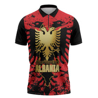 Albania Independence Day Zipper Polo Shirt Dita e Pavaresise Map Grunge Style - Wonder Print Shop