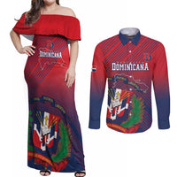 Dominican Republic 2026 Baseball Custom Couples Matching Off Shoulder Maxi Dress and Long Sleeve Button Shirt Coat Of Arms Gradient Style - Wonder Print Shop