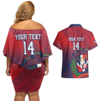 Dominican Republic 2026 Baseball Custom Couples Matching Off Shoulder Short Dress and Hawaiian Shirt Coat Of Arms Gradient Style - Wonder Print Shop