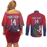 Dominican Republic 2026 Baseball Custom Couples Matching Off Shoulder Short Dress and Long Sleeve Button Shirt Coat Of Arms Gradient Style - Wonder Print Shop