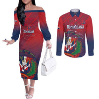 Dominican Republic 2026 Baseball Custom Couples Matching Off The Shoulder Long Sleeve Dress and Long Sleeve Button Shirt Coat Of Arms Gradient Style - Wonder Print Shop