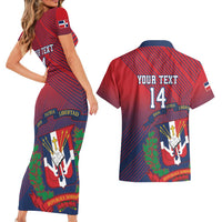 Dominican Republic 2026 Baseball Custom Couples Matching Short Sleeve Bodycon Dress and Hawaiian Shirt Coat Of Arms Gradient Style - Wonder Print Shop