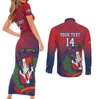 Dominican Republic 2026 Baseball Custom Couples Matching Short Sleeve Bodycon Dress and Long Sleeve Button Shirt Coat Of Arms Gradient Style - Wonder Print Shop