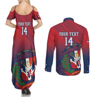 Dominican Republic 2026 Baseball Custom Couples Matching Summer Maxi Dress and Long Sleeve Button Shirt Coat Of Arms Gradient Style - Wonder Print Shop