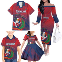 Dominican Republic 2026 Baseball Custom Family Matching Off The Shoulder Long Sleeve Dress and Hawaiian Shirt Coat Of Arms Gradient Style - Wonder Print Shop