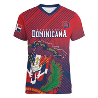 Dominican Republic 2026 Baseball Custom Women V-Neck T-Shirt Coat Of Arms Gradient Style - Wonder Print Shop